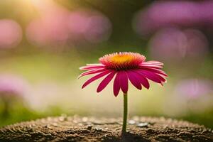 un' rosa fiore in crescita su di un' ceppo. ai-generato foto