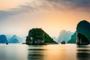 il Alba al di sopra di halong baia, Vietnam. ai-generato foto