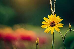 un' giallo fiore con un' catena sospeso a partire dal esso. ai-generato foto