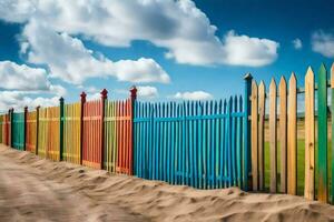 colorato recinto su il spiaggia. ai-generato foto