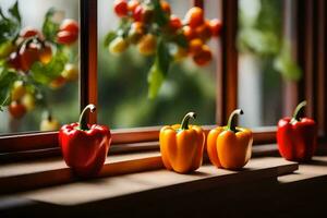 colorato peperoni su un' finestra davanzale. ai-generato foto