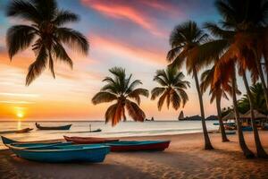 il tramonto su il spiaggia nel Messico. ai-generato foto