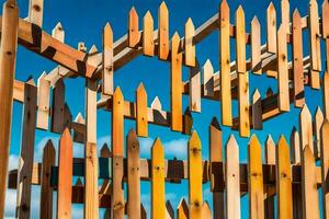 un' di legno recinto fatto di di legno bastoni. ai-generato foto