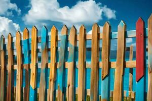 un' di legno recinto con colorato dipinto messaggi. ai-generato foto