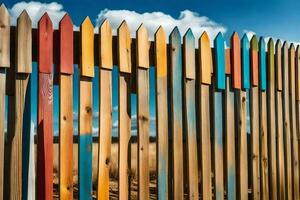 un' di legno recinto con molti diverso colorato di legno messaggi. ai-generato foto