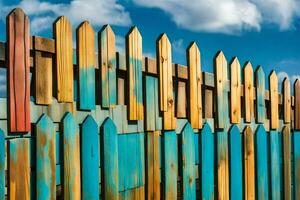 un' di legno recinto con colorato di legno messaggi. ai-generato foto