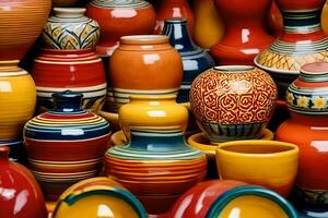 molti colorato ceramica vasi siamo visualizzato nel un' Schermo. ai-generato foto