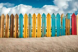 colorato di legno recinto contro un' blu cielo. ai-generato foto