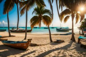 Barche su il spiaggia nel il sole. ai-generato foto