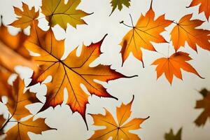 un' gruppo di autunno le foglie siamo volante nel il aria. ai-generato foto