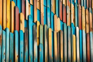 colorato di legno recinto con molti diverso colorato tavole. ai-generato foto