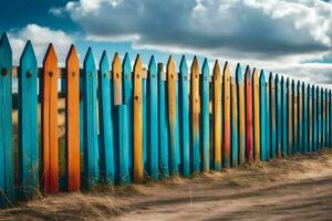 colorato recinto su il spiaggia. ai-generato foto