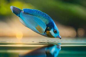 un' blu pesce è volante al di sopra di acqua. ai-generato foto