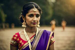un' donna nel un' tradizionale sari. ai-generato foto