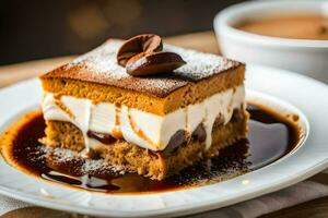 un' fetta di zucca torta con un' tazza di caffè. ai-generato foto