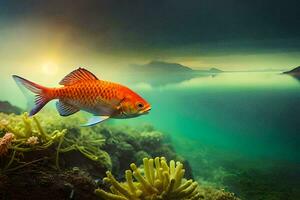 un' pesce nuoto nel il oceano con corallo scogliere. ai-generato foto