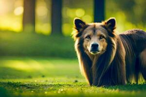 un' cane è in piedi nel il erba. ai-generato foto