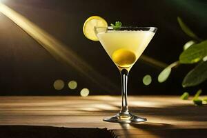 un' cocktail con Limone e menta su un' di legno tavolo. ai-generato foto