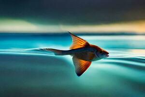 un' pesce nuoto nel il oceano a tramonto. ai-generato foto