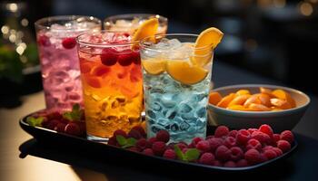 freschezza e dolcezza nel un' estate cocktail di lampone e fragola generato di ai foto