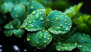 vivace verde foglia con goccia di rugiada, in mostra natura freschezza e bellezza generato di ai foto