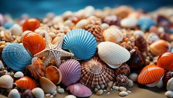 natura bellezza nel un' vicino su un' Multi colorato stella marina collezione generato di ai foto