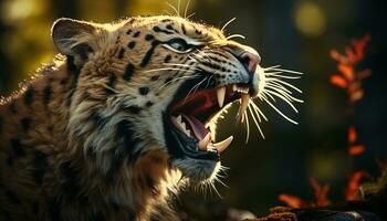 maestoso tigre, feroce e selvaggio, vaga liberamente nel natura abbraccio generato di ai foto