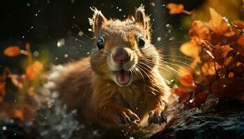 un' carino piccolo mammifero seduta nel il bagnato autunno erba generato di ai foto