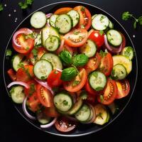 fresco insalata tentazioni sano cetriolo pomodoro immagini generativo ai foto