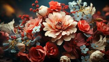 freschezza e bellezza nel natura, un' vivace mazzo di colorato fiori generato di ai foto