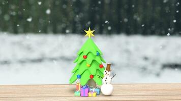 il pupazzo di neve e Natale albero per vacanza concetto 3d interpretazione foto