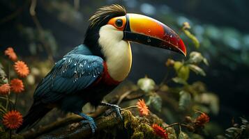 bellissimo pappagallo con un' grande becco nel un' tropicale giungla uccello foto