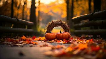 ritratto zucca con autunno foglia ai generativo foto
