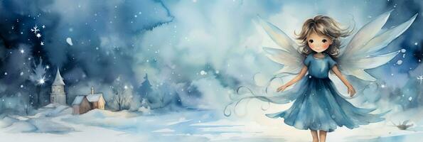 acquerello nevoso paesaggi con Natale angeli sfondo con vuoto spazio per testo foto