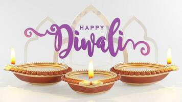 3d interpretazione per Diwali Festival diwali, Deepavali o dipavali il Festival di luci India con oro diya fantasia su colore sfondo. foto