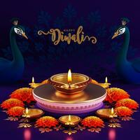 3d interpretazione per Diwali Festival diwali, Deepavali o dipavali il Festival di luci India con oro diya fantasia su colore sfondo. foto