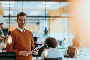 foto ritratto di un' manager Lavorando nel un' moderno azienda trattare con digitale marketing