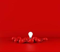 lampadine su sfondo rosso. concetto di idea. illustrazione 3D.