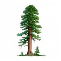 realistico verde sequoia il più alto albero nel il mondo su un' bianca sfondo, Stati Uniti d'America simbolo - ai generato Immagine foto