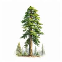 realistico verde sequoia il più alto albero nel il mondo su un' bianca sfondo, Stati Uniti d'America simbolo - ai generato Immagine foto