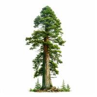 realistico verde sequoia il più alto albero nel il mondo su un' bianca sfondo, Stati Uniti d'America simbolo - ai generato Immagine foto