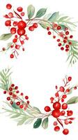 festivo acquerello Natale ghirlanda con rosso frutti di bosco e un' telaio. foto