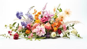 colorato fiori su bianca sfondo per decorazione. generativo ai foto