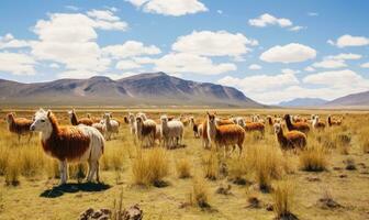 gruppo di llamas grazia il vasto boliviano deserto. creato con generativo ai utensili foto