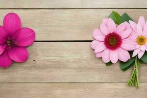 di legno parete sfondo con fiori naturale scena. ai generativo professionista foto