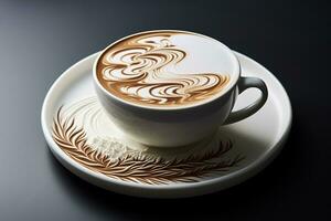 bianca tazza di caffè con bellissimo latte macchiato arte foto
