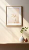 realistico beige telaio e pianta vaso su Opaco caldo sfondo ai generato foto
