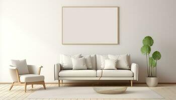 minimalista vivente camera dell'artista telaio su beige tappeto ai generato foto
