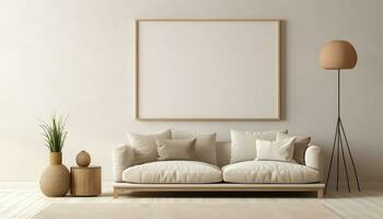 minimalista vivente camera dell'artista telaio su beige tappeto ai generato foto
