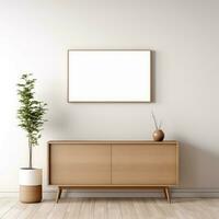 minimalista telaio e di legno consolle con silhouette illuminazione ai generato foto